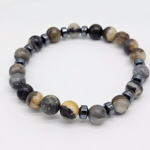 Men&#39;s Beaded Bracelet,Agate,Hematite Natural Stone Bracelet 8mm,Gemstone Bracelet for Men,Stacking Bracelet,Gift for Him