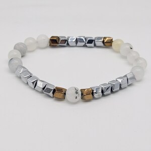 Men&#39;s Beaded Bracelet,Agate, Hematite Natural Stone Bracelet 8mm,Gemstone Bracelet for Men,Stacking Bracelet,Gift for Him