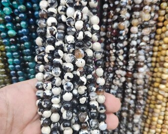 8 mm Black White Agate Natural Stone Strand