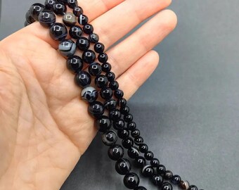 Black Agate Natural Stone Strand