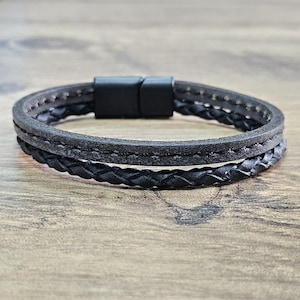 Braided Leather Bracelet Men, Genuine Leather Mens Bracelet, Gift for Him, Birthday Gift, Mens Leather Jewelry