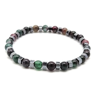 Men&#39;s Beaded Bracelet,Agate,Hematite Natural Stone Bracelet 6mm,Gemstone Bracelet for Men,Stacking Bracelet,Gift for Him