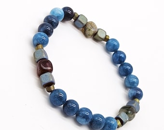 Herren Perlen Armband,Aqua Marin,Achat,Hematit Naturstein Armband 8 mm,Edelstein Armband für Männer,Stacking Armband,Geschenk für Ihn