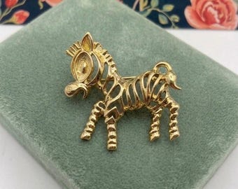 Vintage Brooch Sarah Coventry Jewelry Zebra Gold Filigree Stylized Mod 1960s Jewelry Vintage Gifts Mother’s Day Birthday Present for her
