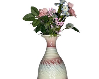 Pottery,Ceramic Vase Original JK Dryden Arkansas Pottery Design, light rose, blue & white budvase