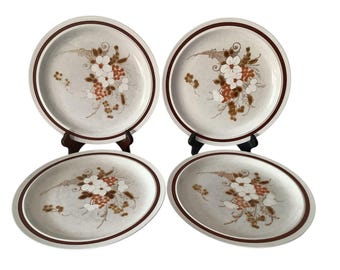 Set of 4 Vintage 1970s Four Seasons Japanese Stoneware Pattern-The Autumn Bouquet Dinner Plates
