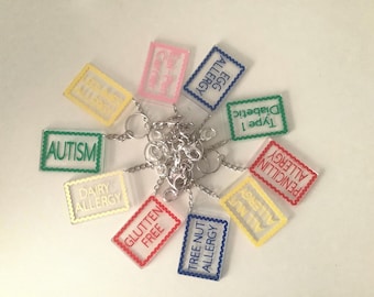 Medical Alert Keychain Tag: Allergy, Epi-Pen, Personalized Charm