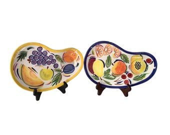 MCM Handcrafted Ceramic Serving Plate Handpainted Fruit Design Snack Platter Kitchen Decor Hostess Gift Realtor Present Housewarming Vintage