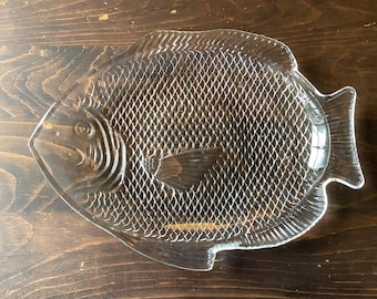 Clear Glass Fish Platter Vintage Ovenproof/Serving