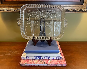 Vintage Indiana Glass Relish Platter: Crystal Fruit Design, 5-Part Serving Dish