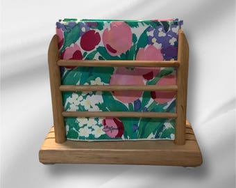 Vintage Wooden Napkin/Letter Holder Slatted Farmhouse Style Retro