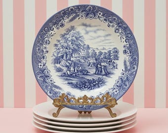Blue & White Vintage Home Decor Churchill England Currier and Ives Heritage Ltd Plate Wall Decor Farmhouse Kitchen Dish Cottagecore Gift