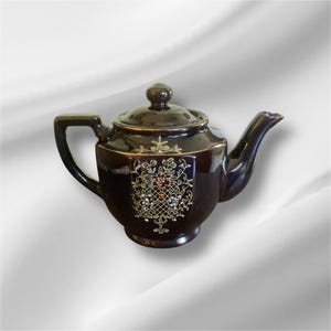 Vintage Japanese Teapot Handpainted Moriage Redware Raised Enamel Floral 1940s