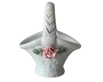 Vintage Floral Porcelain Basket: Gold Accents, 1950s China