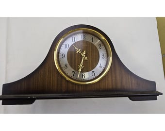 VTG Elgin Japan  Wood  Mantle Shelf Clock Quartz Large 17" x4.5" Chimes Works
