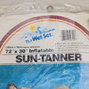 Colchoneta inflable de vinilo para piscina The Wet Set de 72 x 30 pulgadas, 1983, nueva sin usar.