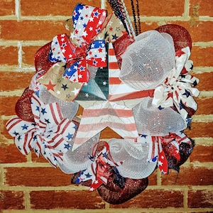 Wreath Handcrafted Patriotic for 4th of July, Memorial Day, every day| Americana Door Decor with Stars and Stripes | Red, White, Blue Wreath