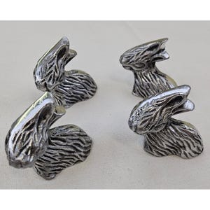 Set of 4 Vintage Style Silver Metal Rabbit Bunny Head Drawer Knobs Cabinet Pulls