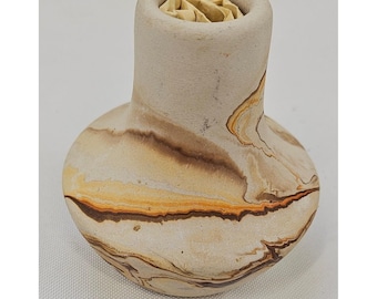 Nemadji Pottery Vase 3 1/2" Tall Marbled Swirl USA Hand Made Southwestern Decor