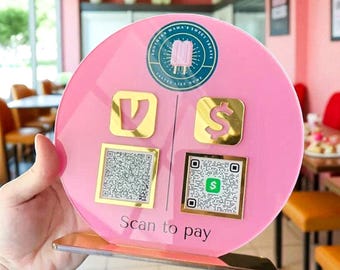 Custom QR Code Acrylic Business Sign: Social Media & Payment Display