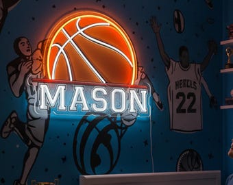Custom Name Neon Sign Basketball , Boys Bedroom Decor Nursery room Decoration Light