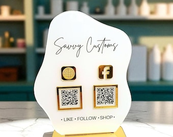 Custom QR Code Acrylic Business Sign: Social Media & Payment
