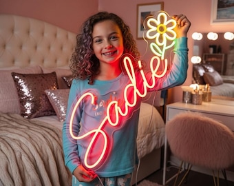 Letrero de neón con nombre personalizado, decoración para habitación infantil, luz LED personalizada