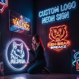 Letreiro de néon personalizado com logotipo comercial: Iluminação para branding, decoração de parede para salão de beleza, letreiro luminoso com nome.
