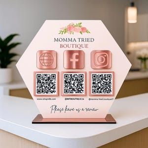 Custom Multi QR Code Acrylic Sign: Business Social Media Display