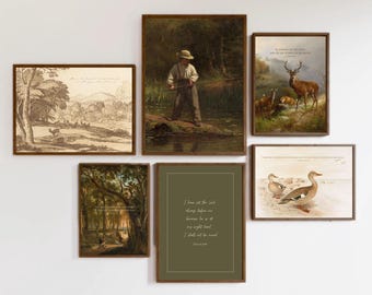 Vintage Christian Nursery Gallery Wall Art Set Woodland Home Decor Bible Verse Prints Scripture Poster Sport Fishing Mountain Deer