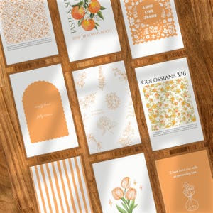 Christian Wall Art Bundle in Orange, Summrr Gallery Wall Set of 9, Trendy Christian Prints, Bible Verse Printable Scripture Posters