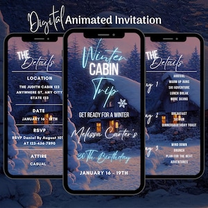 Digital Winter Cabin Trip Invitation, Editable Ski Trip Itinerary, Winter Travel Plan Video Invite, Winter Weekend Invite Template Snow Trip