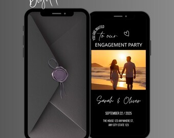 Animated Engagement Party Video Invitation, Editable Modern Elegant Couples Shower Invite (Digital Download)