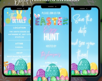 Digital Easter Egg Hunt Invitation, Editable Colorful Easter Party Template, Easter Dinner Video Invitation, Egg Hunt Animated Invitation