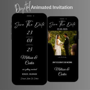 Digital Electronic Save the Date Invitation, Animated Black Wedding Invitation Template, Text Message Save The Date Wedding Video Invitation