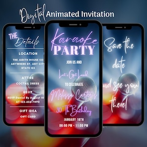 Digital Karaoke Party Invitation, Animated Karaoke Night Invite, Girls Night Invitation Template, Birthday Karaoke Invite, Sing Party Invite