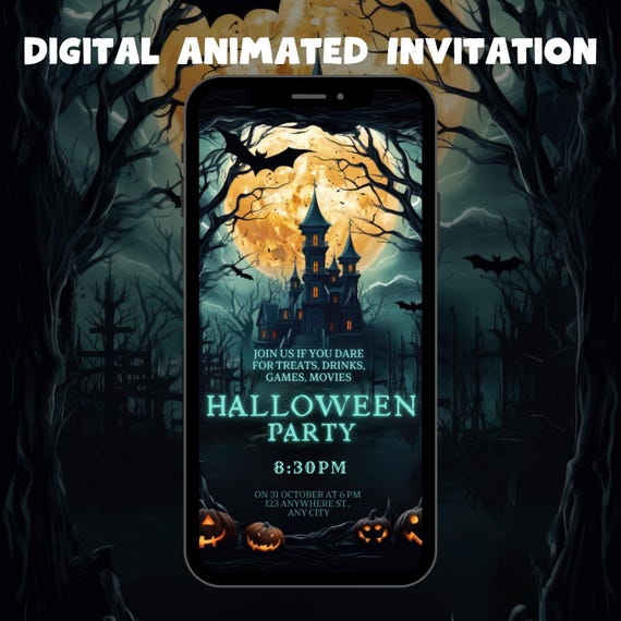 Digital Editable Halloween Party Invitation, Animated Halloween Party Video Invite, Gothic Horror eCard, Self Editable DIY Itinerary eCard