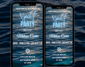 Digital Editable Yacht Party Video Invitation, Animated Boat Party Invite