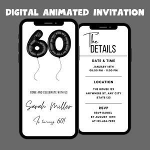 Digital 60th Birthday Invitation, 60th E-Invite, Editable  60th Birthday Party Video Invitation, 60th Birthday Animated Invitation Template