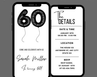 Digital 60th Birthday Invitation, 60th E-Invite, Editable  60th Birthday Party Video Invitation, 60th Birthday Animated Invitation Template
