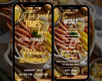 Editable Seafood Birthday Boil Invitation, Animated Crawfish Birthday Party Invite (Digital Download)
