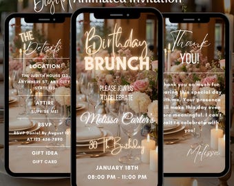 Animated Birthday Brunch Invitation: Editable Video Evite Template (Digital Download)
