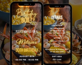 Editable Seafood Birthday Boil Invitation, Animated Crawfish Boil Birthday Party Invitation, Boil Digital Video  Invitation, Sea Food Party