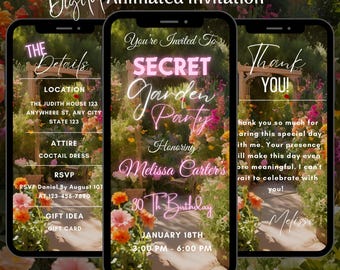 Digital Floral Secret Garden Party Invitation, Animated Birthday Brunch Video Invite, Editable Tea Party Evite