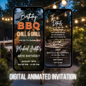 Editable Digital BBQ Invitation, Animated BBQ Party Invite, BBQ Chill and Grill, Modern Birthday Invitation, Digital Birthday Invite Any Age