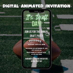 Editable Fantasy Football Draft Party Invitation, Animated Football Party Invitation, Football Team Party, Football Electronic Invite