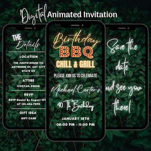 Digital Birthday Bbq Dinner Party Invitation, Birthday Cookout Video Invite, BBQ Birthday Invitation Template, Birthday Grill Invitation