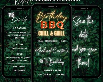 Animated BBQ Party Invitation, Birthday BBQ Chill And Grill Evite, Barbeque Video Digital Invite
