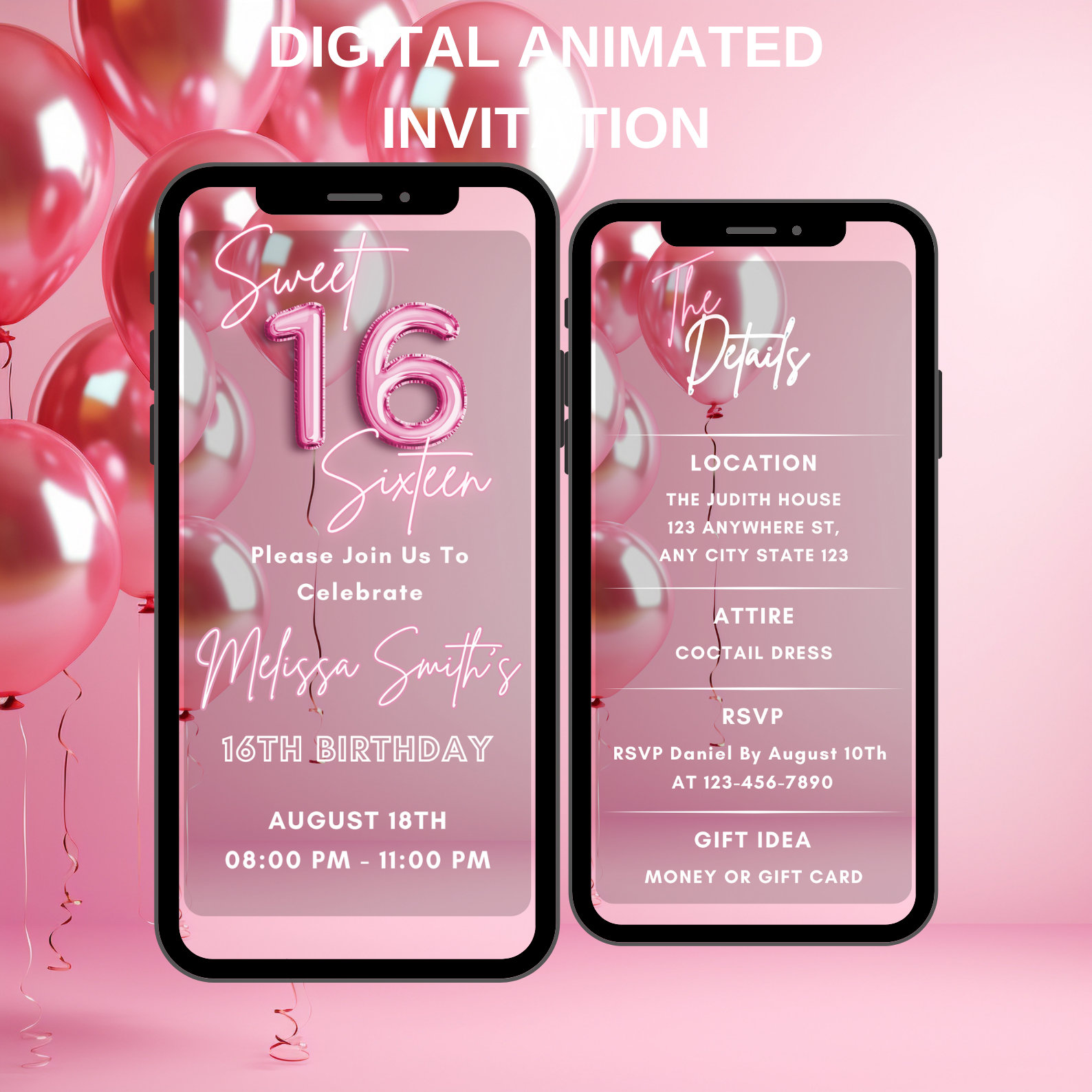 Editable Sweet 16 Sixteen Birthday Invitation, Animated 16th Birthday ...