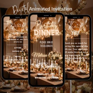 Digital Birthday Dinner invitation, Animated Birthday Dinner Party Invitation Template, Editable Birthday Dinner Video Invite, Text Invite